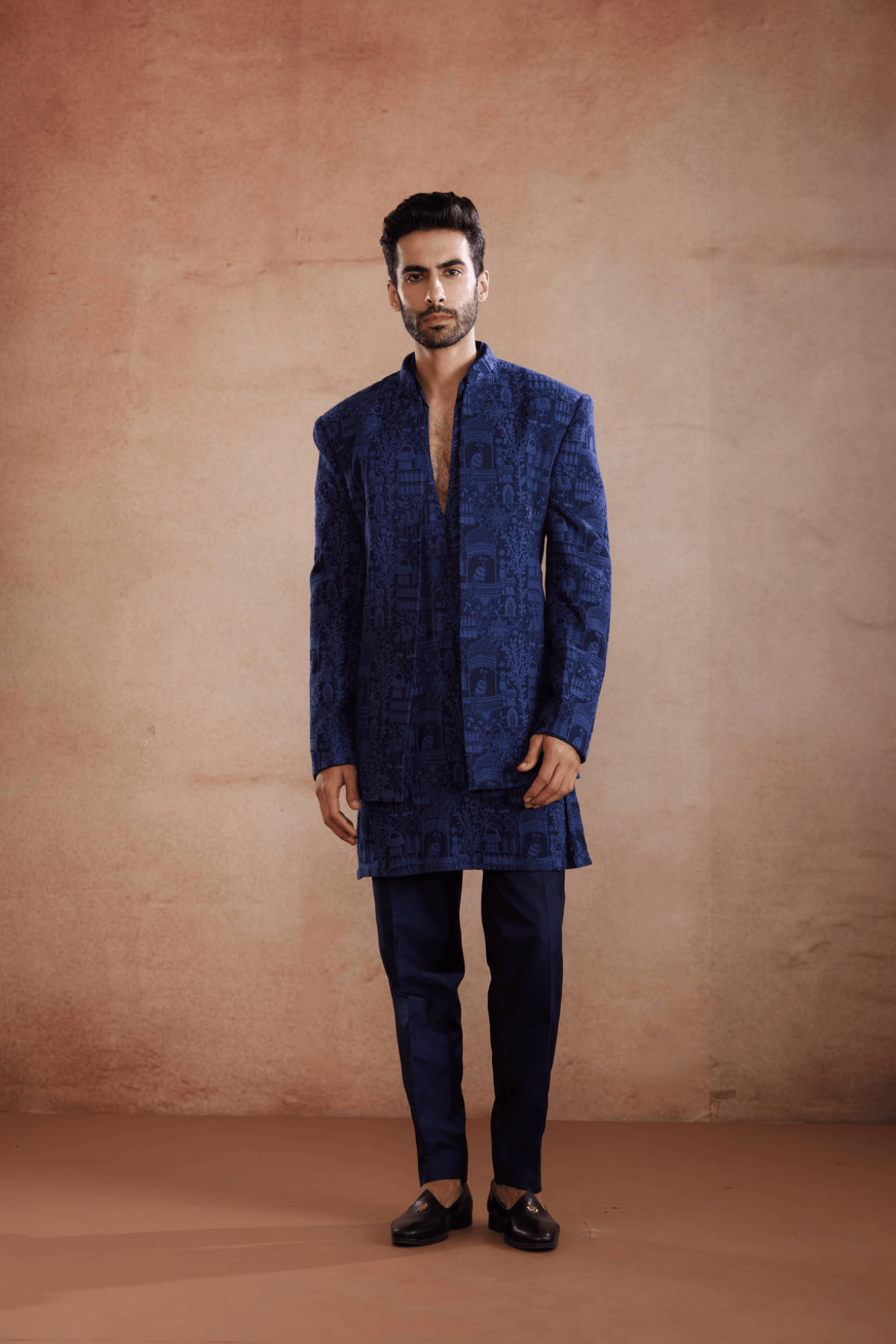 Blue Resham Embroidered Indo-Western Jacket set