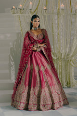Mehroon Tissue Lehenga