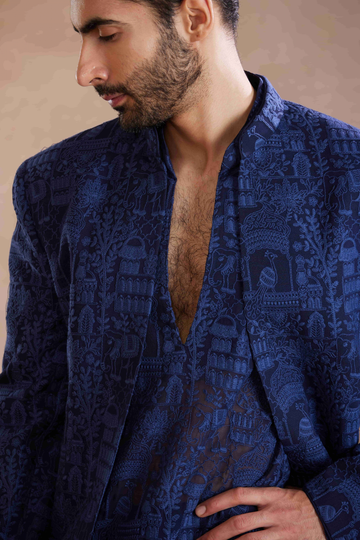 Blue Resham Embroidered Indo-Western Jacket set