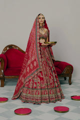 Crimson Red Dabka Lehenga
