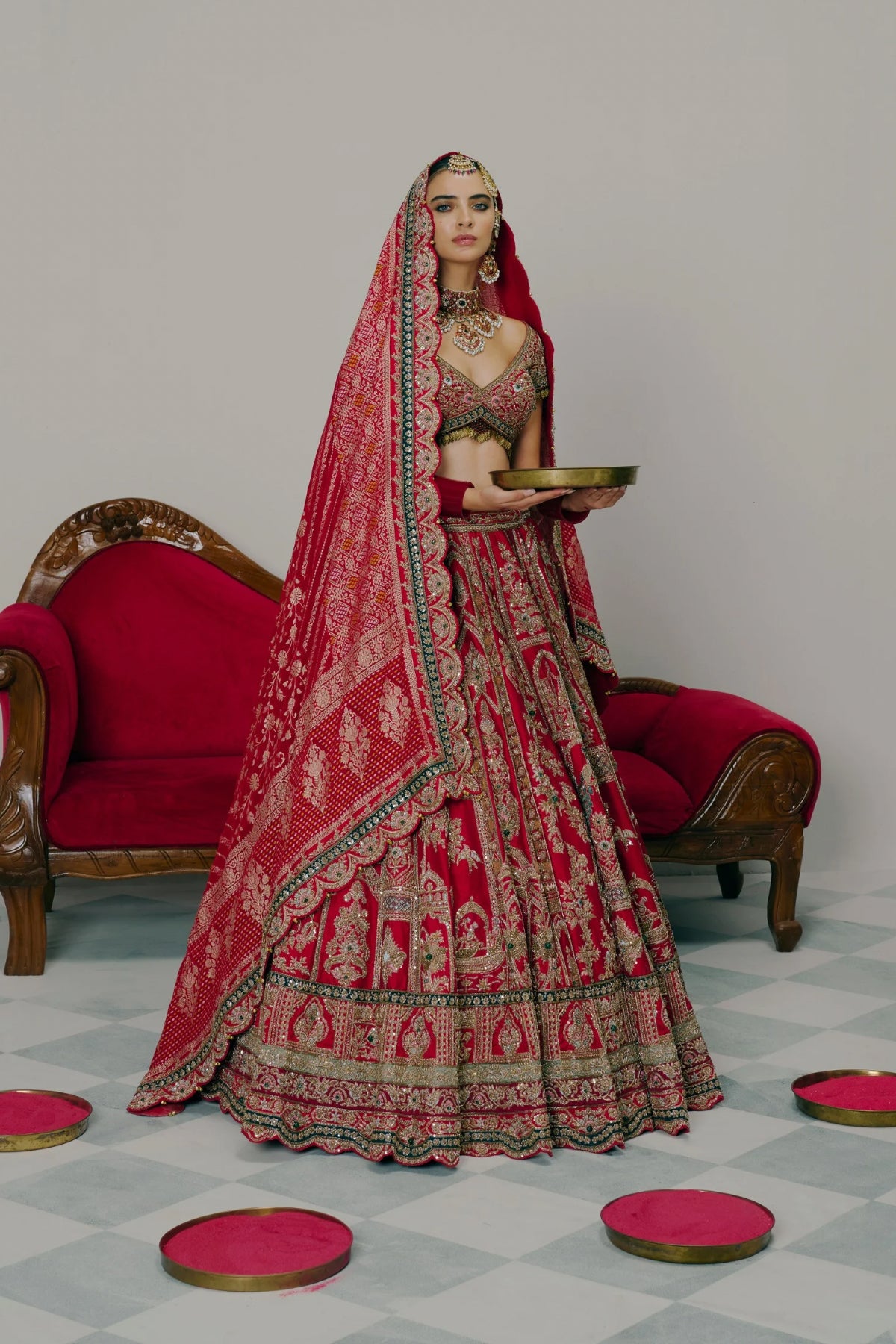 Crimson Red Dabka Lehenga