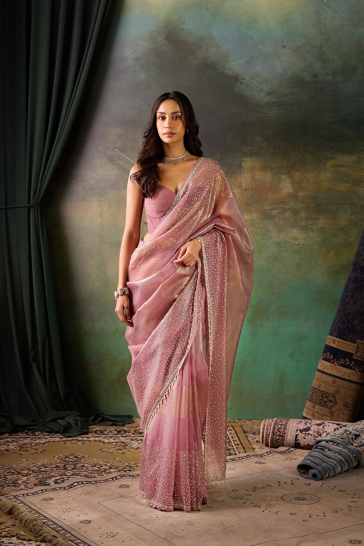 Mauve Organza Hand Work Saree