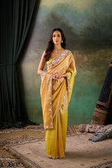 Yellow Organza Hand Work Saree