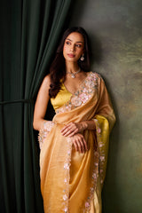 Yellow Organza Hand Work Saree