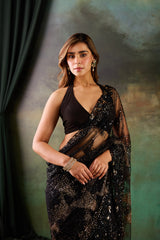 Black Net Saree