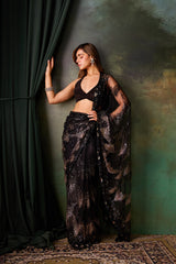 Black Net Saree