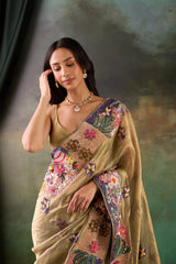 Olive Green Organza Saree