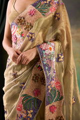 Olive Green Organza Saree