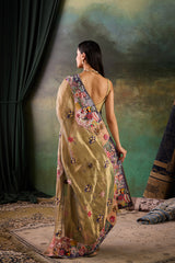 Olive Green Organza Saree