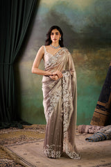 Grey / Aqua Glass Tissue Saree