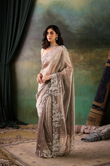 Grey / Aqua Glass Tissue Saree