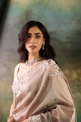 Grey / Aqua Glass Tissue Saree