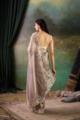 Grey / Aqua Glass Tissue Saree