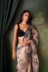 Beige Organza Hand Work Saree