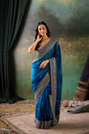 P-Blue Organza Hand Work Saree