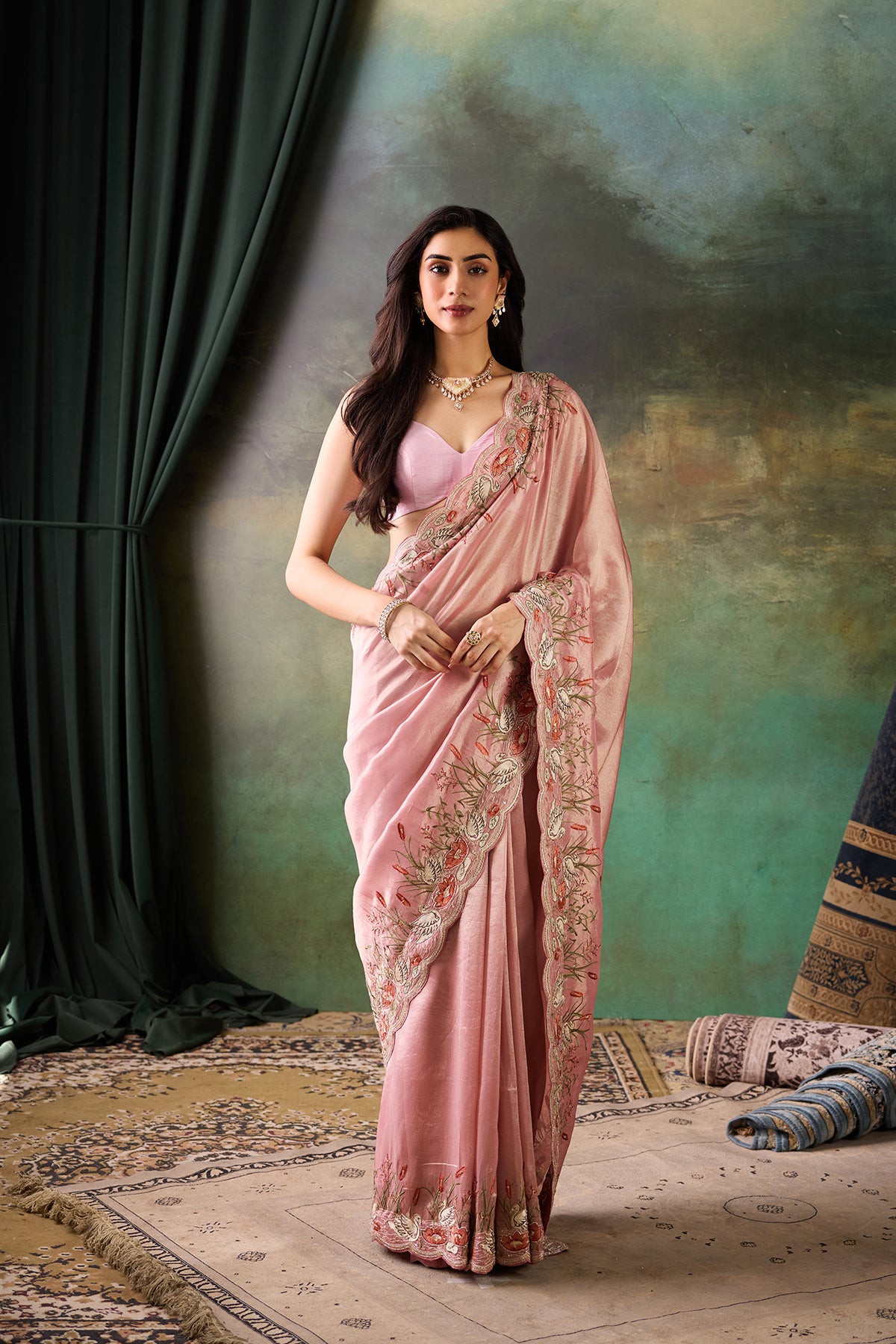 Blush Pink Tissue Silk Saree