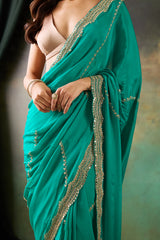 Firozi Chinon Saree
