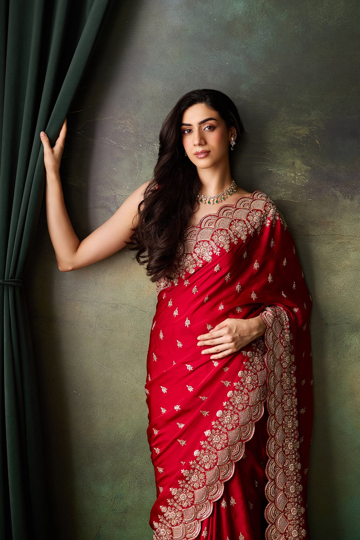 Mahroon Satain Saree