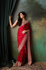 Mahroon Satain Saree
