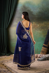 Blue Organza Hand Work Saree