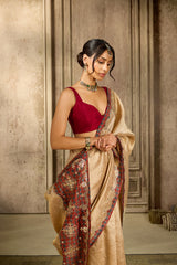 Golden Georgette Hand Work Saree