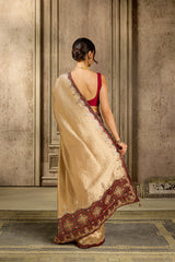 Golden Georgette Hand Work Saree
