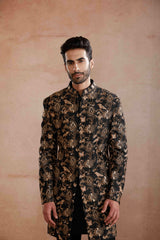Black Raw Silk Indo-Western