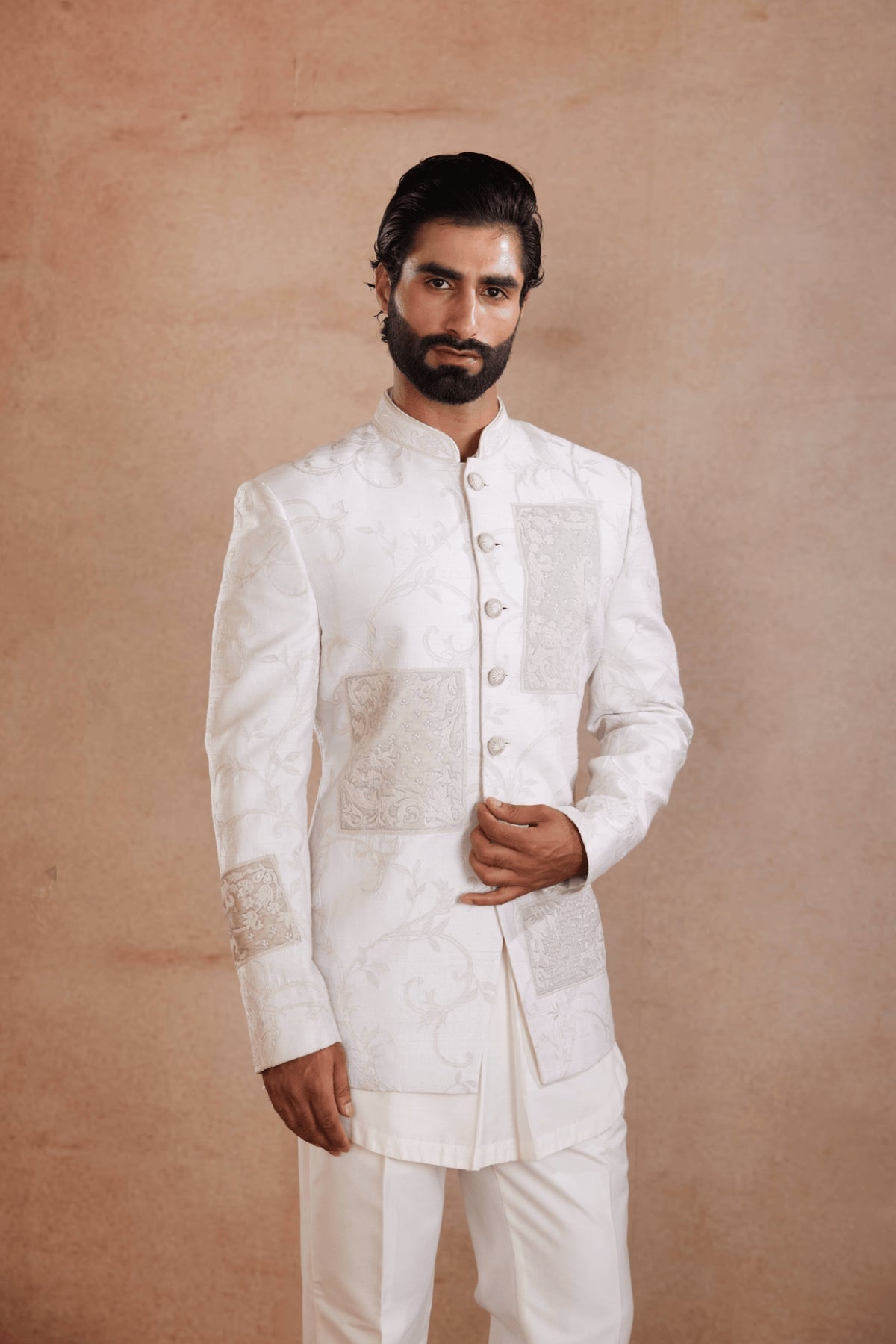 Ivory Raw Silk Indo-Western Set