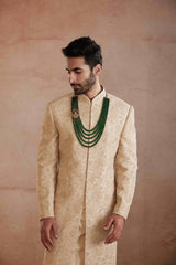 Beige Raw Silk Sherwani