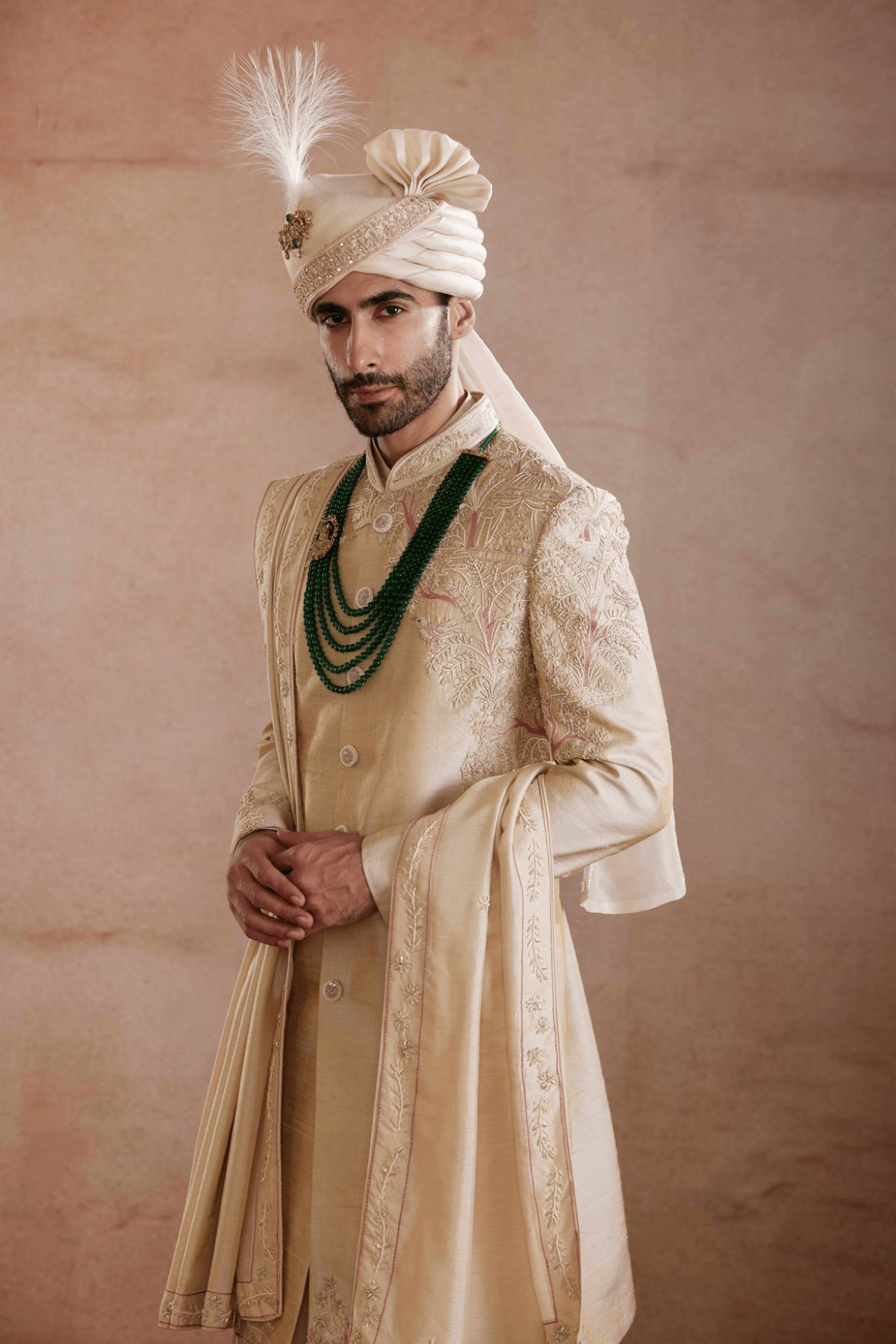 Cream Raw Silk Sherwani