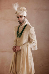 Cream Raw Silk Sherwani