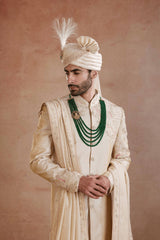 Cream Raw Silk Sherwani