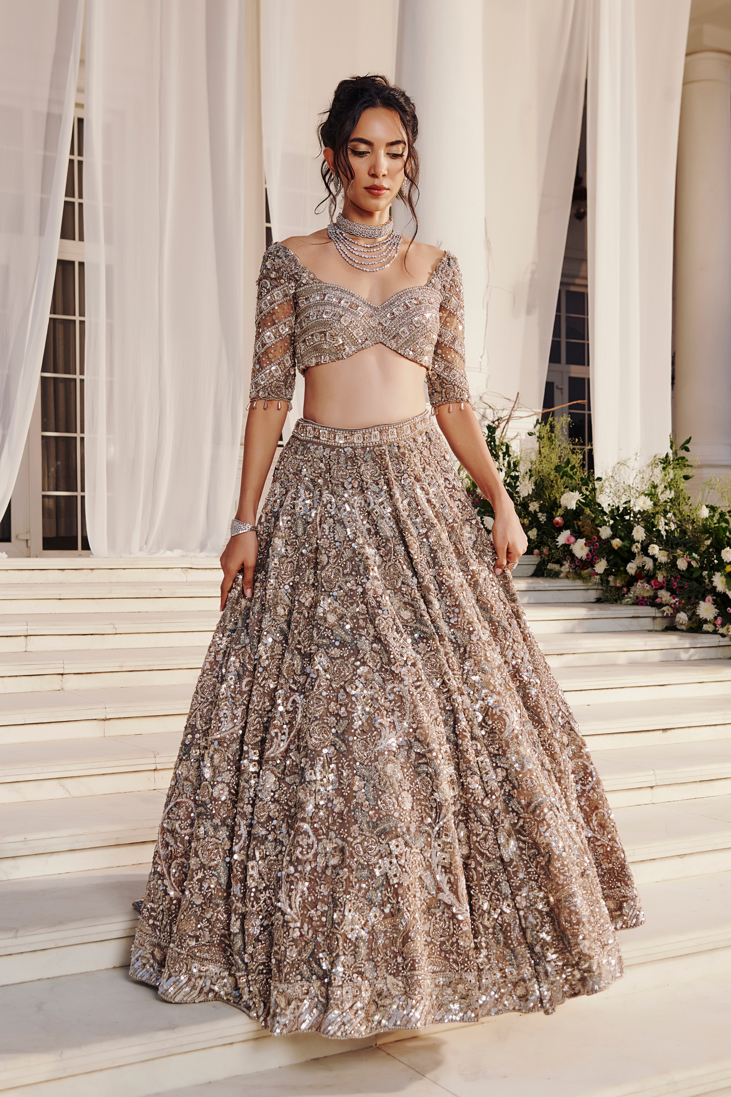 Antique gold embroidery Lehenga